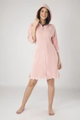 Kadın Krem Dantelli Fermuarlı Cotton Bornoz - 2