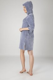 Koyu Gri Fermuarlı Bambu Cotton Bayan Sabahlık - 2