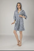 Gri Jakarlı Bambu Cotton Bayan Sabahlık - 1