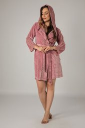 Pudra Dantelli Bambo Cotton Bayan Sabahlık - 1