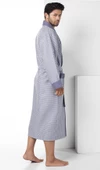 Füme Kareli Pike Bambo Cotton Erkek Sabahlık Bornoz - 2