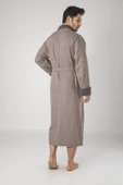 Füme Kareli Pike Bambo Cotton Erkek Sabahlık Bornoz - 6