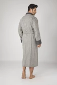 Füme Kareli Pike Bambo Cotton Erkek Sabahlık Bornoz - 4