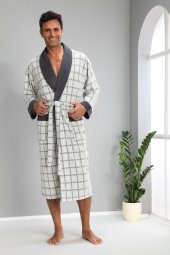 Kareli Jakarlı Bambo Cotton Erkek Sabahlık - 1