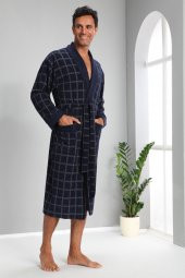 Kareli Jakarlı Bambo Cotton Erkek Sabahlık - 3