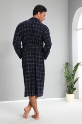 Kareli Jakarlı Bambo Cotton Erkek Sabahlık - 4