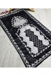 Verna Süzene İşlemeli Kadife Seccade Siyah - 9