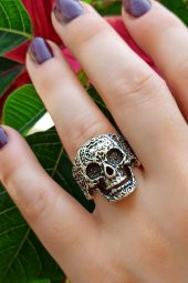 Kuru Kafa Şekilli Erkek Yüzük Gümüş Kaplama Ayarlanabilir El Yapımı Erkek Yüzük thumbnail 1