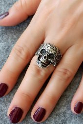 Kuru Kafa Şekilli Erkek Yüzük Gümüş Kaplama Ayarlanabilir El Yapımı Erkek Yüzük thumbnail 3