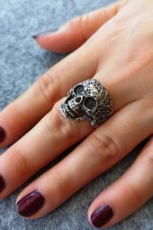 Kuru Kafa Şekilli Erkek Yüzük Gümüş Kaplama Ayarlanabilir El Yapımı Erkek Yüzük thumbnail 4