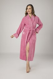 Pembe Filoşlu Cotton Bayan Bornozu - 1