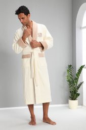 Nusa MEN Nakışlı Bambo Cotton Erkek Bornozu - 1