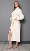 Krem Şal Yaka Eteği Jakarlı Bambu Pamuklu Bayan Bornozu thumbnail 1