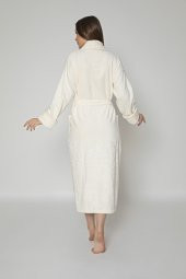 Krem Eteği Kolu Jakarlı Bambo Cotton Bayan Bornozu - 2