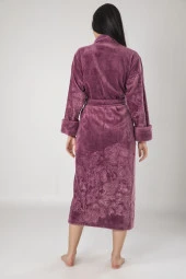 Krem Eteği Kolu Jakarlı Bambo Cotton Bayan Bornozu - 4