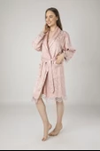 Lacivert Saten Bukle Bambu Cotton Bayan Bornozu - 3