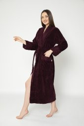 Bordo Yaka Kapitone Triga Bambu Cotton Bayan Bornozu thumbnail 1