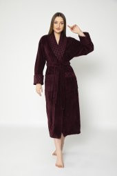 Bordo Yaka Kapitone Triga Bambu Cotton Bayan Bornozu thumbnail 2