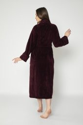 Bordo Yaka Kapitone Triga Bambu Cotton Bayan Bornozu thumbnail 3