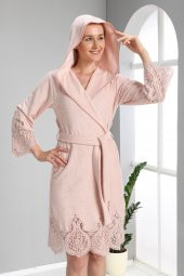 Pudra Dantelli Bambo Cotton Bayan Bornozu - 1