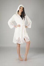 Pudra Dantelli Bambo Cotton Bayan Bornozu - 3