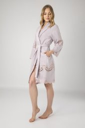 A.Lila Dantelli Bambo Cotton Bayan Bornozu thumbnail 1