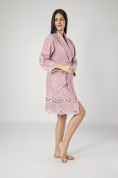 A.Lila Dantelli Bambo Cotton Bayan Bornozu thumbnail 3