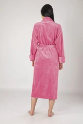 Pembe Nakışlı Bambu Cotton Bayan Bornozu - 2