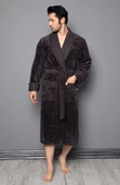 Uzun Şal Yaka Bambu Pamuklu Yaka Kapitone Erkek Bornoz thumbnail 1