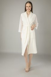 Nuşa Şalyaka Dantelli Bambo Cotton Bayan Bornozu - 1