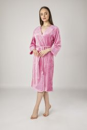 Nuşa Kimono Nakışlı Cotton Bayan Bornozu - 1