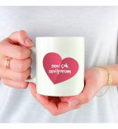 Kişiye Özel Fotoğraf Baskılı Seni Seviyorum Temalı Porselen Beyaz Kupa Bardak HK2427 thumbnail 4