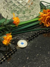 Aksesuar Çarşısı Siyah Kristal Taşlı Nazar Boncuk Detaylı Bileklik thumbnail 3