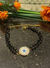 Aksesuar Çarşısı Siyah Kristal Taşlı Nazar Boncuk Detaylı Bileklik thumbnail 4