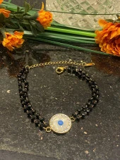 Aksesuar Çarşısı Siyah Kristal Taşlı Nazar Boncuk Detaylı Bileklik thumbnail 5