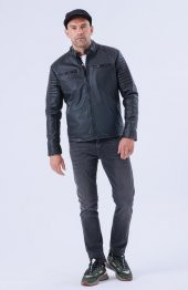 Erkek Siyah Deri Su Ve Rüzgar Geçirmez Içi Yünlü Deri Mont/Ceket - 7