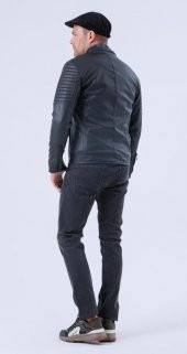 Erkek Siyah Deri Su Ve Rüzgar Geçirmez Içi Yünlü Deri Mont/Ceket - 8