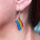 Mineli Gökkuşağı Pride Bayrak Şekilli Unisex Küpe Çift Adet Gümüş Kaplama El Yapımı Unisex Küpe - 9
