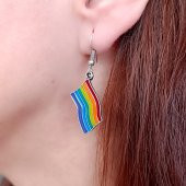 Mineli Gökkuşağı Pride Bayrak Şekilli Unisex Küpe Çift Adet Gümüş Kaplama El Yapımı Unisex Küpe - 10