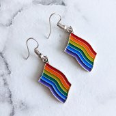 Mineli Gökkuşağı Pride Bayrak Şekilli Unisex Küpe Çift Adet Gümüş Kaplama El Yapımı Unisex Küpe - 11