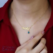 Nazar Detaylı Kişiye Özel İsimli 925 Ayar Gümüş Hediyelik Kadın Gold Kolye - 1