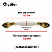 Elpedroso Lüks Porselen Mobilya Çekmece Dolap Kapak Kulpu Kulbu 128 mm Beyaz Gold - 3