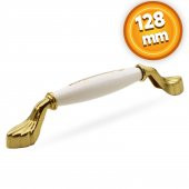 Elpedroso Lüks Porselen Mobilya Çekmece Dolap Kapak Kulpu Kulbu 128 mm Beyaz Gold - 1