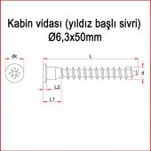 Metal Galvaniz Kabin vidası (yıldız başlı sivri) 06,3x50mm 100 Adet Kargo bedava - 4