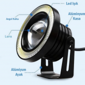 Ford Focus 3 Uyumlu, Universal Mercekli Led Angel Sis Farı, 76mm Beyaz Renk - 6
