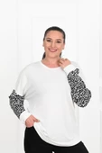 Kadın Leopar Kol  Detaylı Büyük Beden Bluz 1377-23 - 11