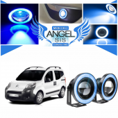 Citroën Nemo Uyumlu, Universal Mercekli Led Angel Sis Farı, 76mm Buz Mavi Renk - 1
