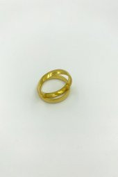 Oval Kesim Çelik Gold Alyans Yüzük - 1