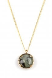 Prehnite Doğal Taş Gold Renkli Kolye - 1