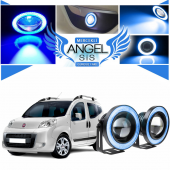 Fiat Fiorino Uyumlu, Universal Mercekli Led Angel Sis Farı, 76mm Buz Mavi Renk - 1